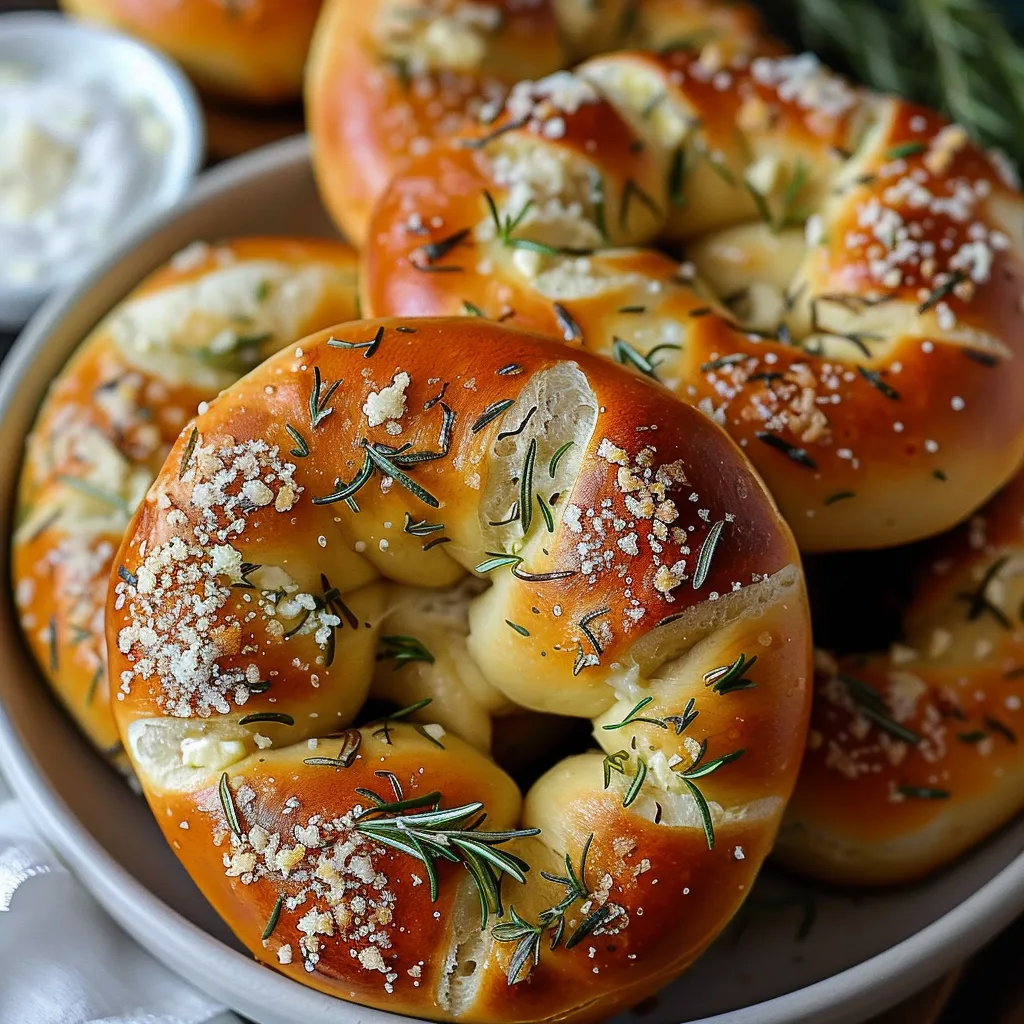 A bowl of bread with herbs on top.