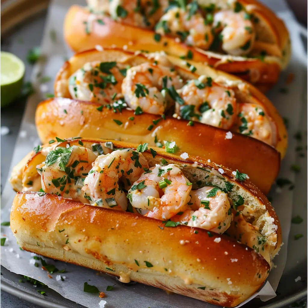 A plate of shrimp sandwiches.
