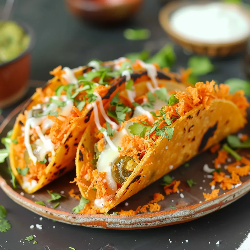 Two tacos with white cheese and sour cream.