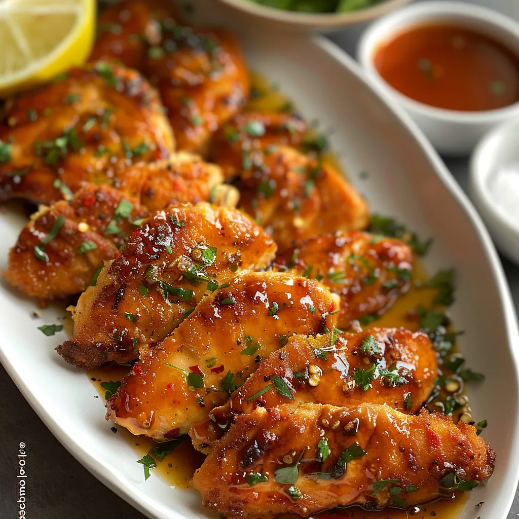 A plate of chicken with sauce.