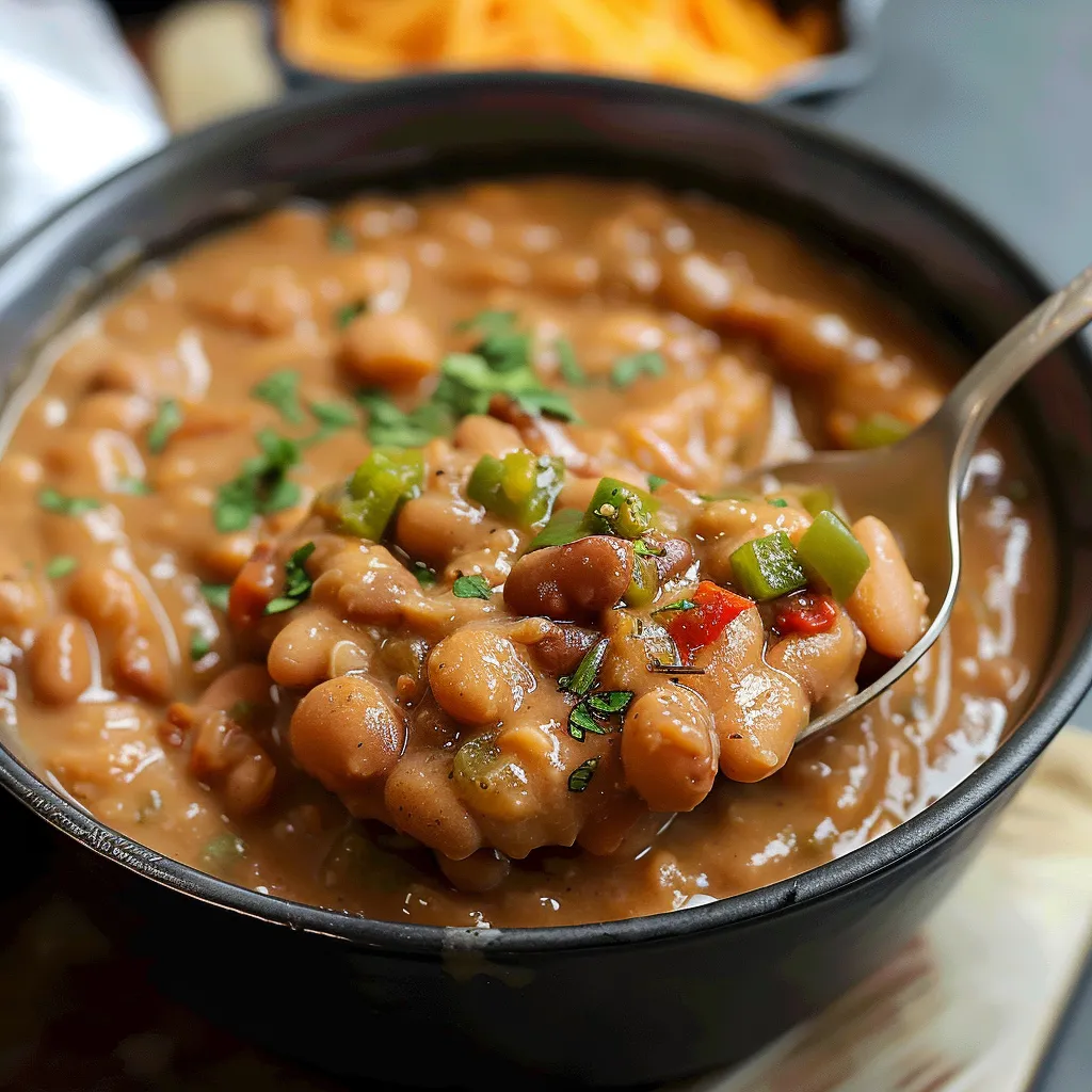 A bowl of soup with a spoon in it.