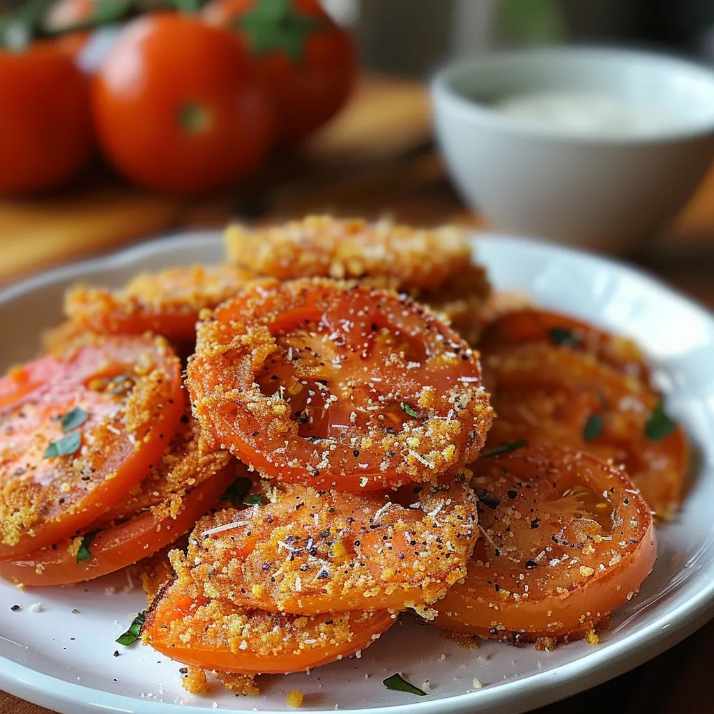 A plate of tomato slices with seasoning.