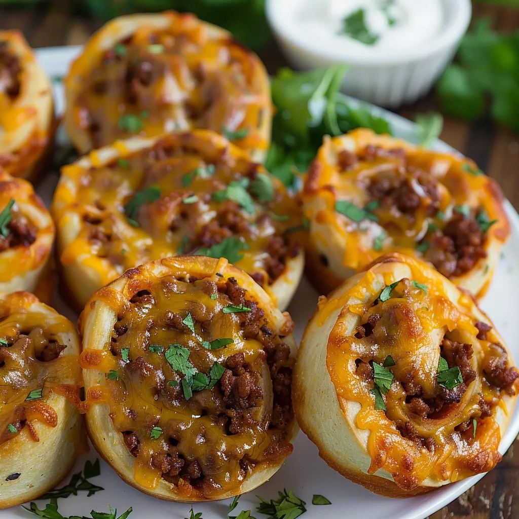 A plate of cheesy meatballs.