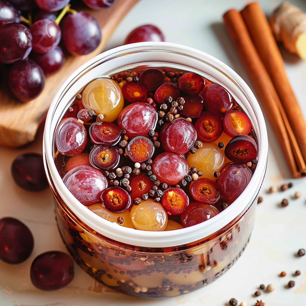 Spiced grapes in a jar.