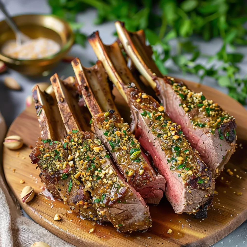 Two pieces of lamb on a cutting board, ready to serve.