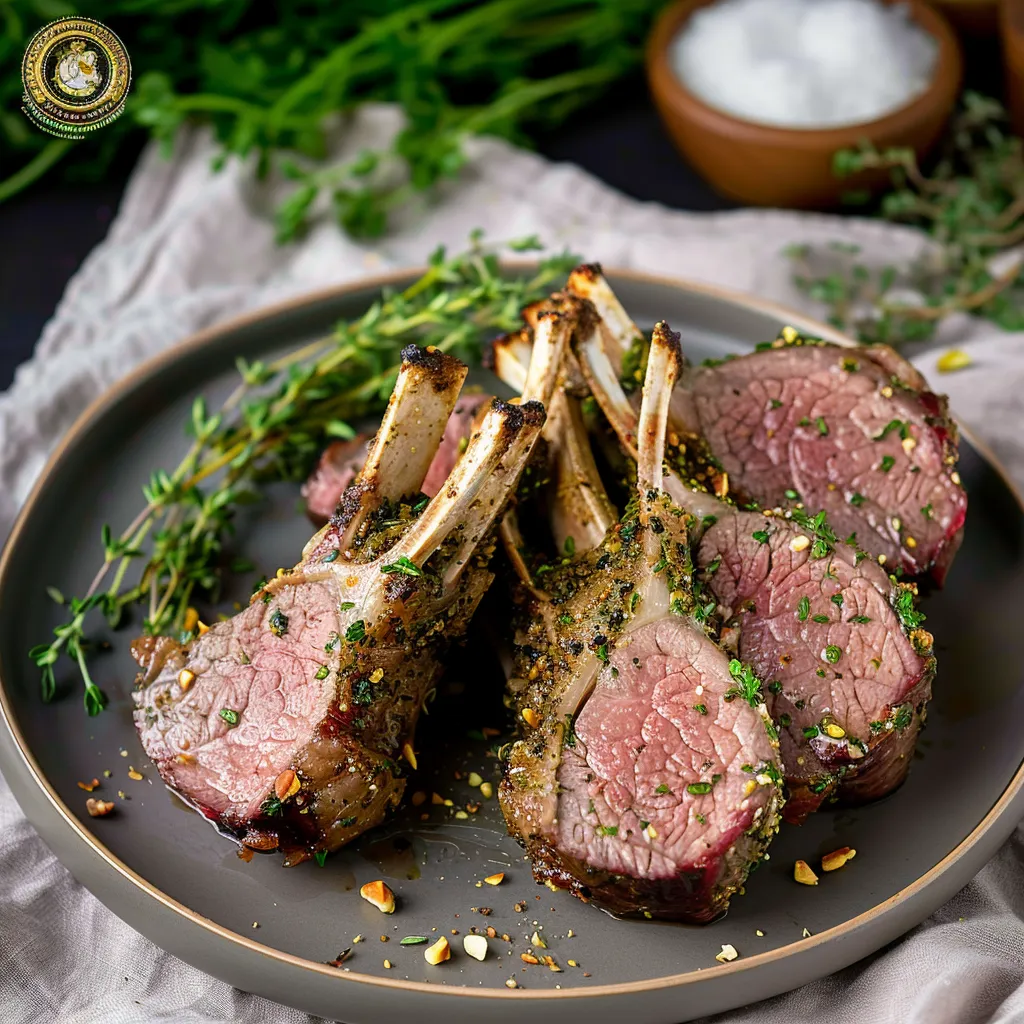 A plate of meat with seasoning on it.