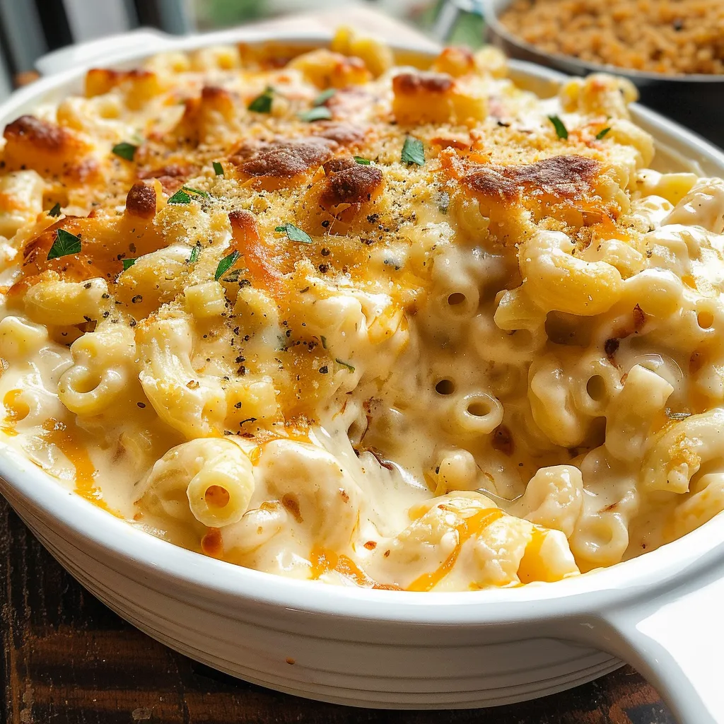 A bowl of macaroni and cheese.
