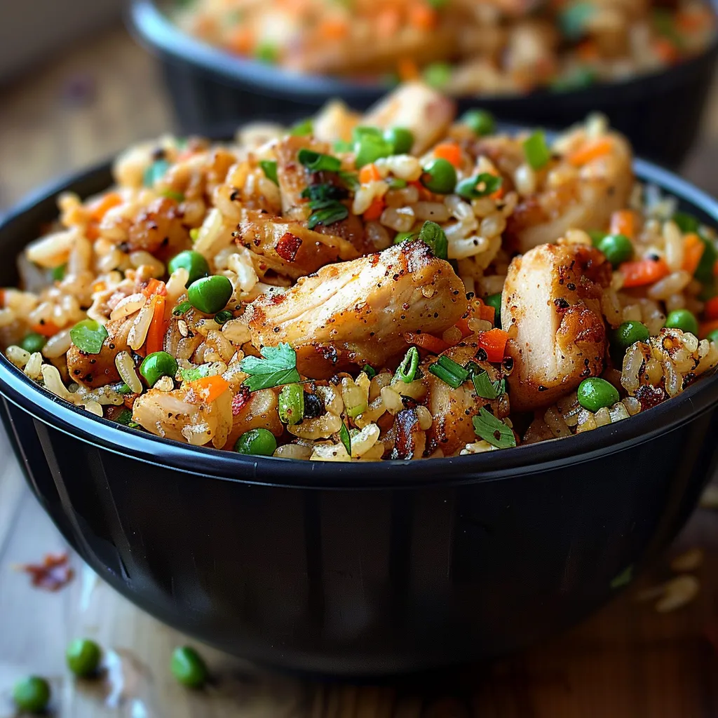 A bowl of rice and chicken.