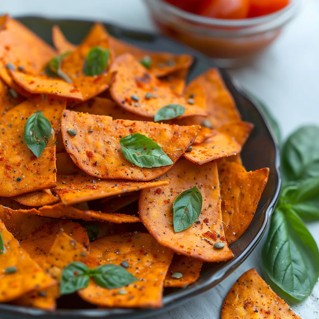 A plate of chips with a bowl of tomatoes.