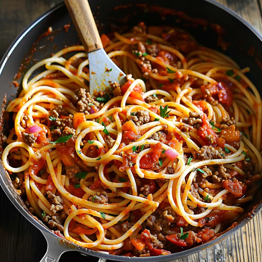 A bowl of spaghetti with meat sauce.
