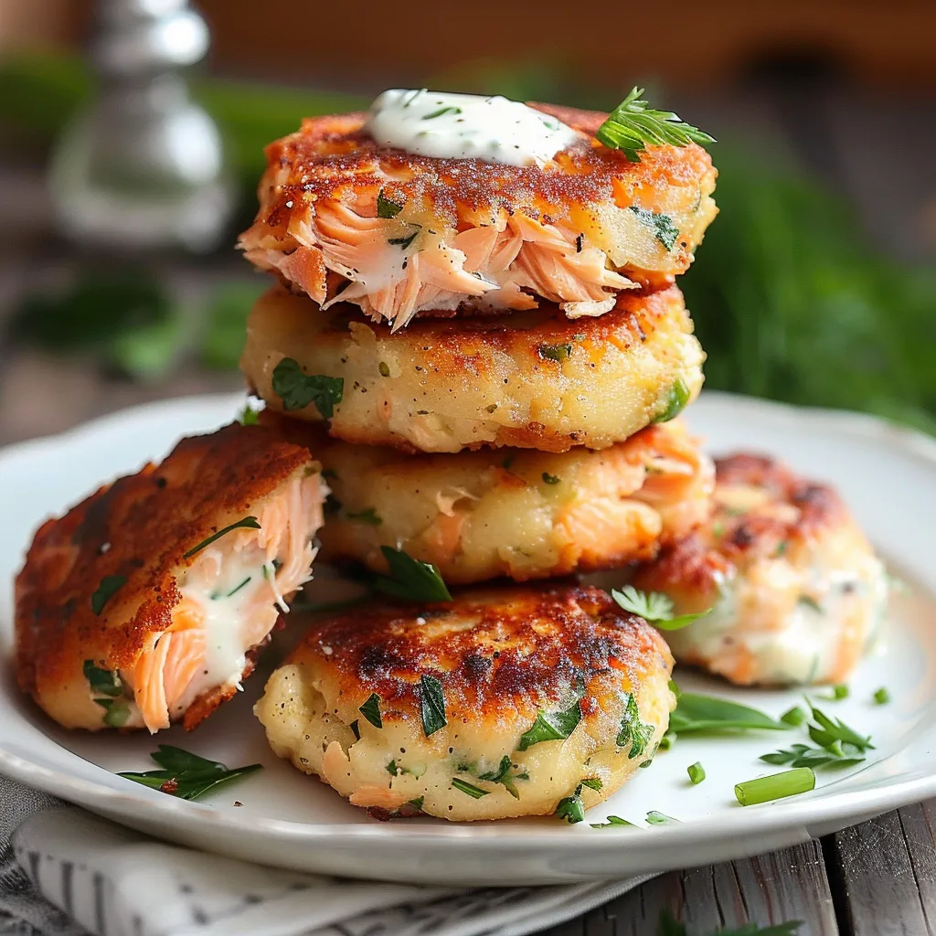 A stack of fish cakes on a plate.