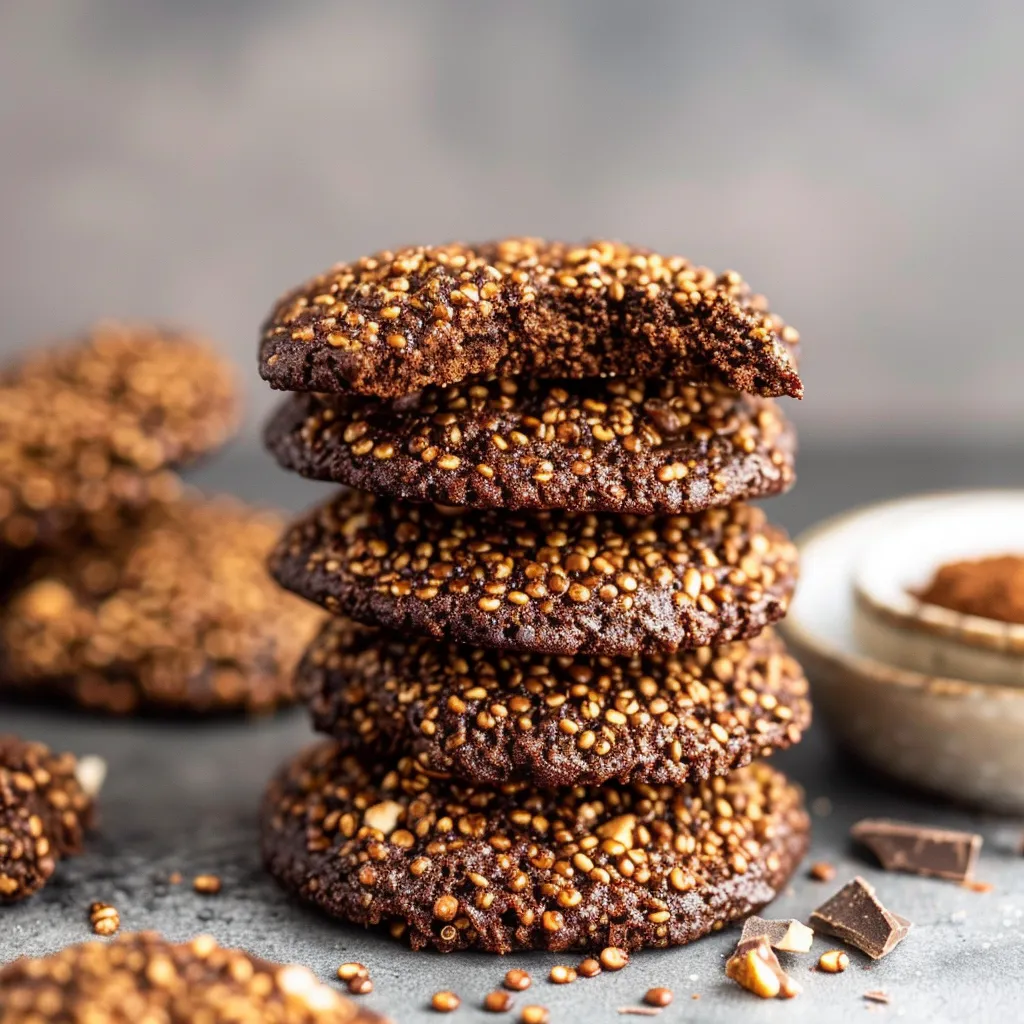A stack of cookies with nuts on top.