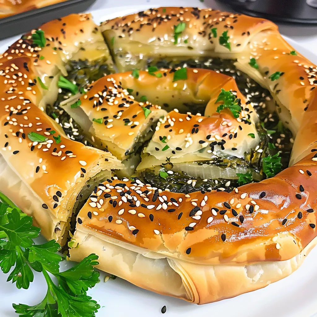A pastry with green stuffing on a white plate.