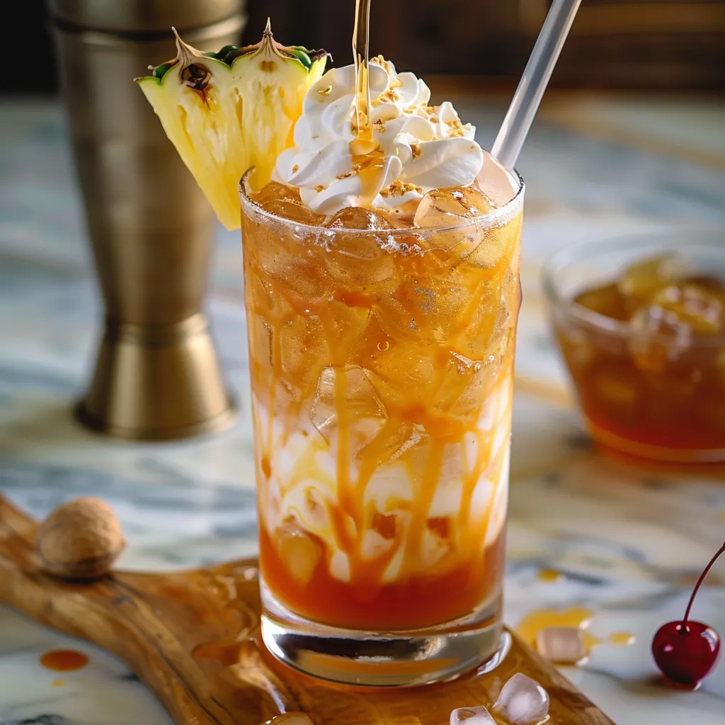 A glass of pineapple juice with whipped cream.