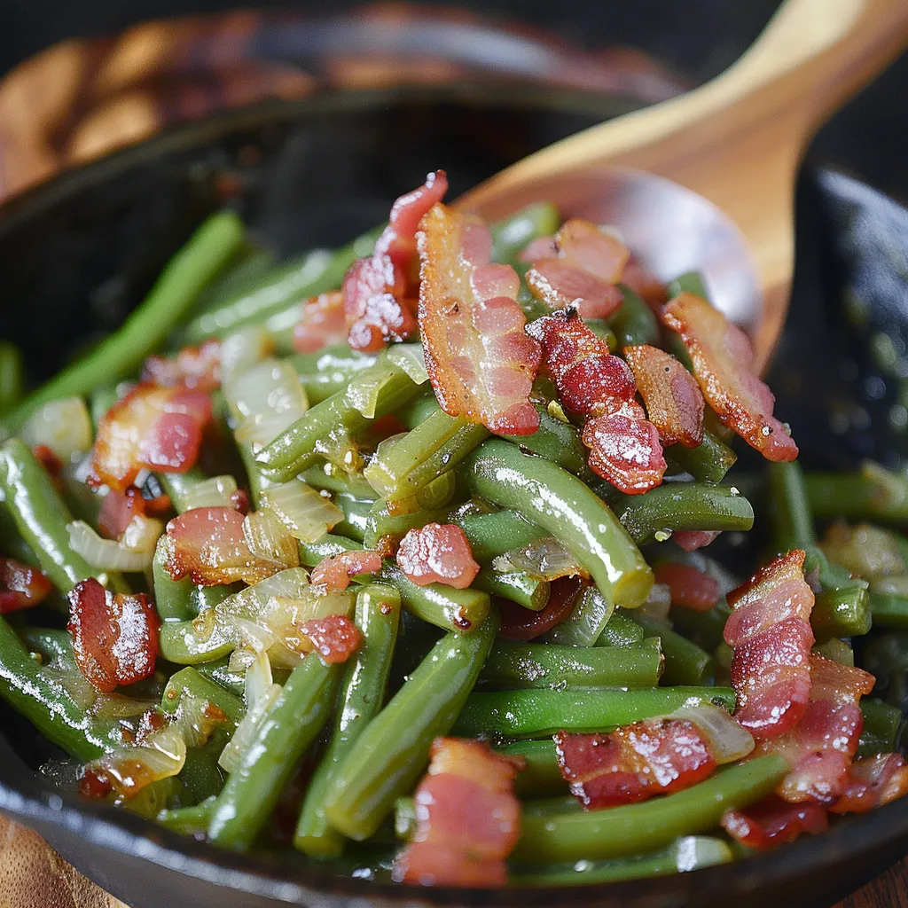 Skillet green beans and bacon.
