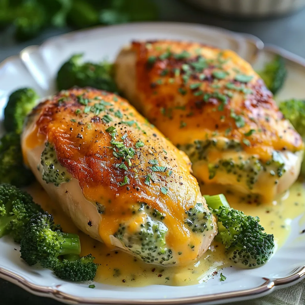 A plate of chicken with broccoli on top.