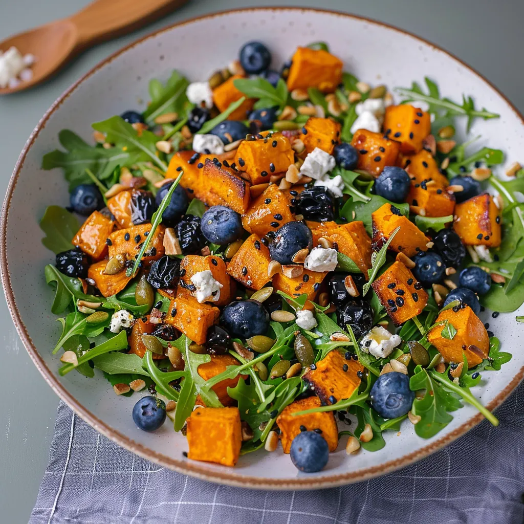 A bowl of food with blueberries, nuts, and carrots.