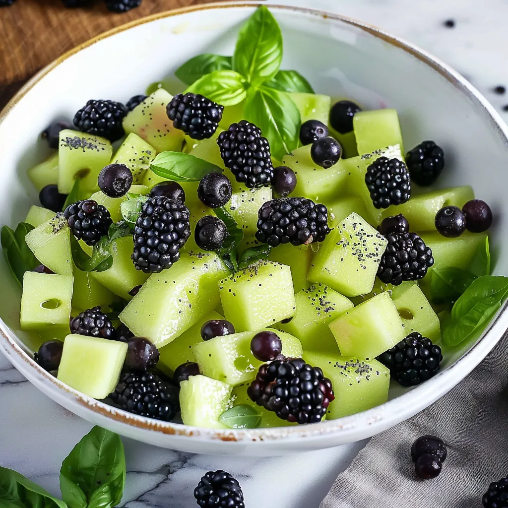 A bowl of fruit with blackberries, blueberries, and green grapes.