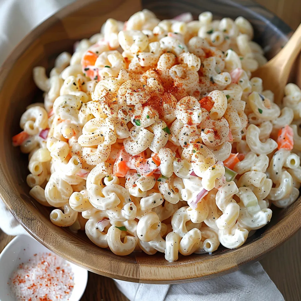 A bowl of cheesy macaroni with red peppers.