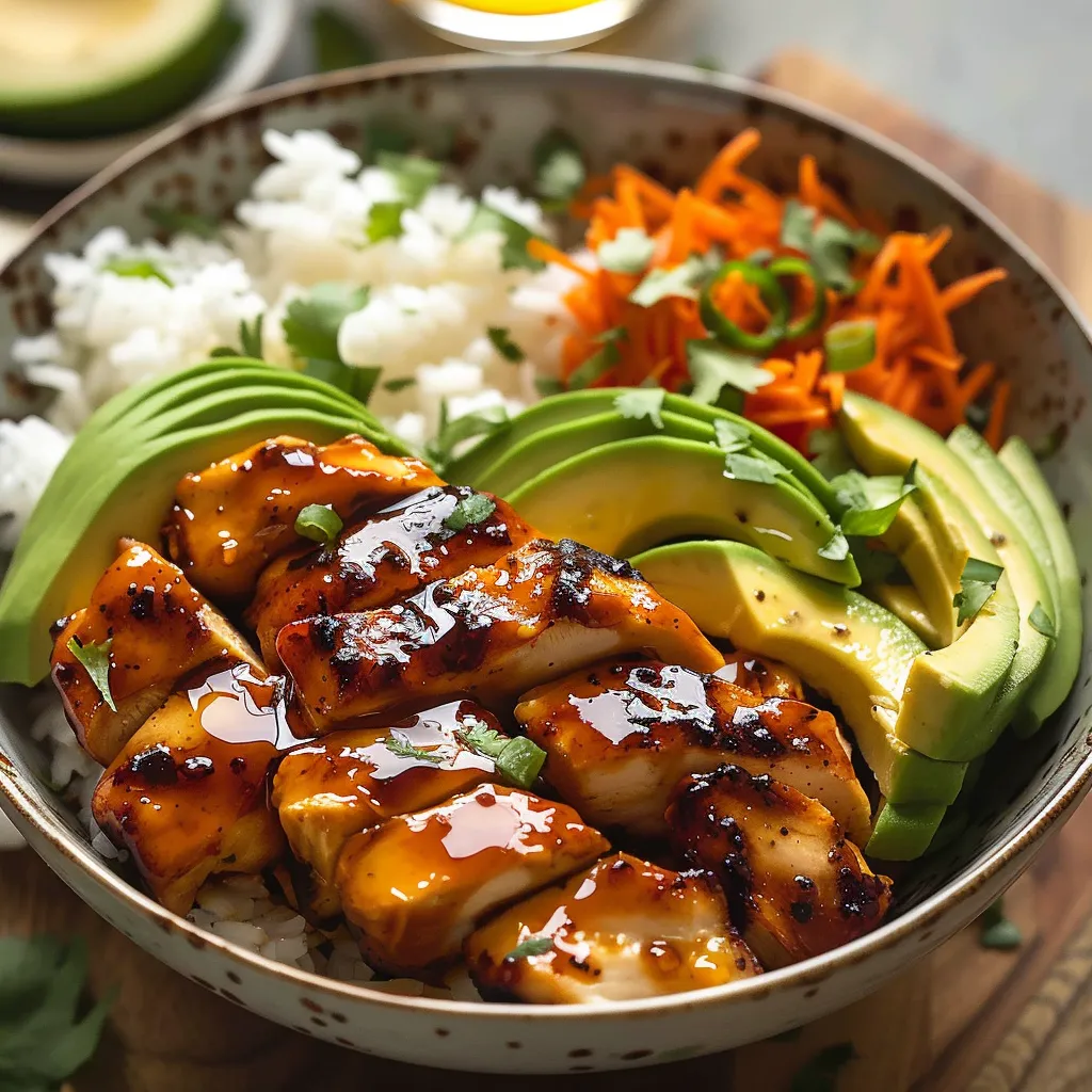 A bowl of food with rice, carrots, and meat.