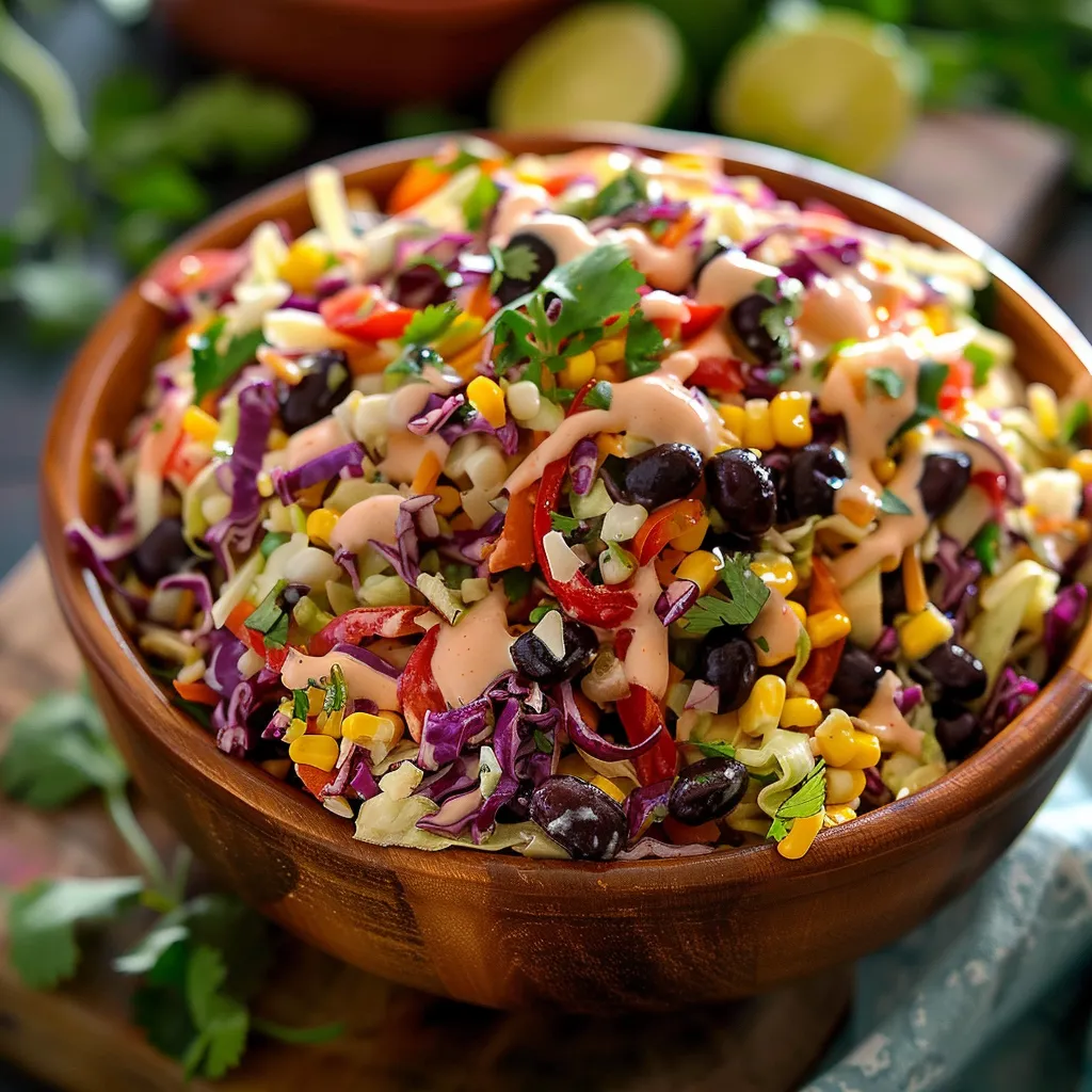 A bowl of fresh slaw filled with colorful veggies.