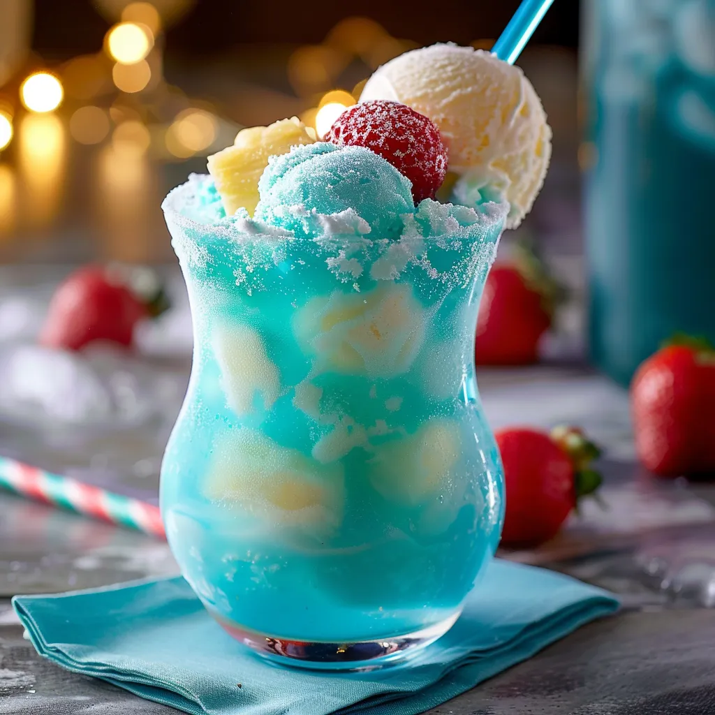 Bright blue drink with fresh berries.
