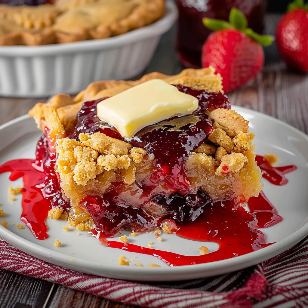 A buttery slice of pie with a golden crumble.