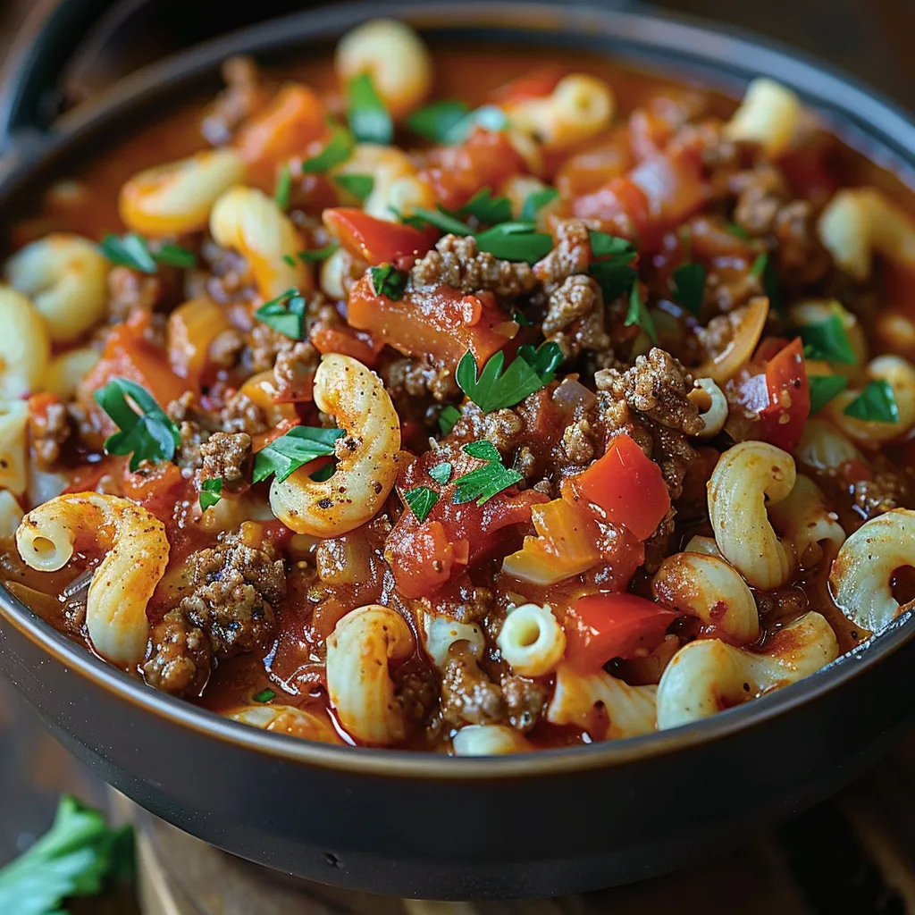 Bowl of pasta with meaty sauce and veggies.