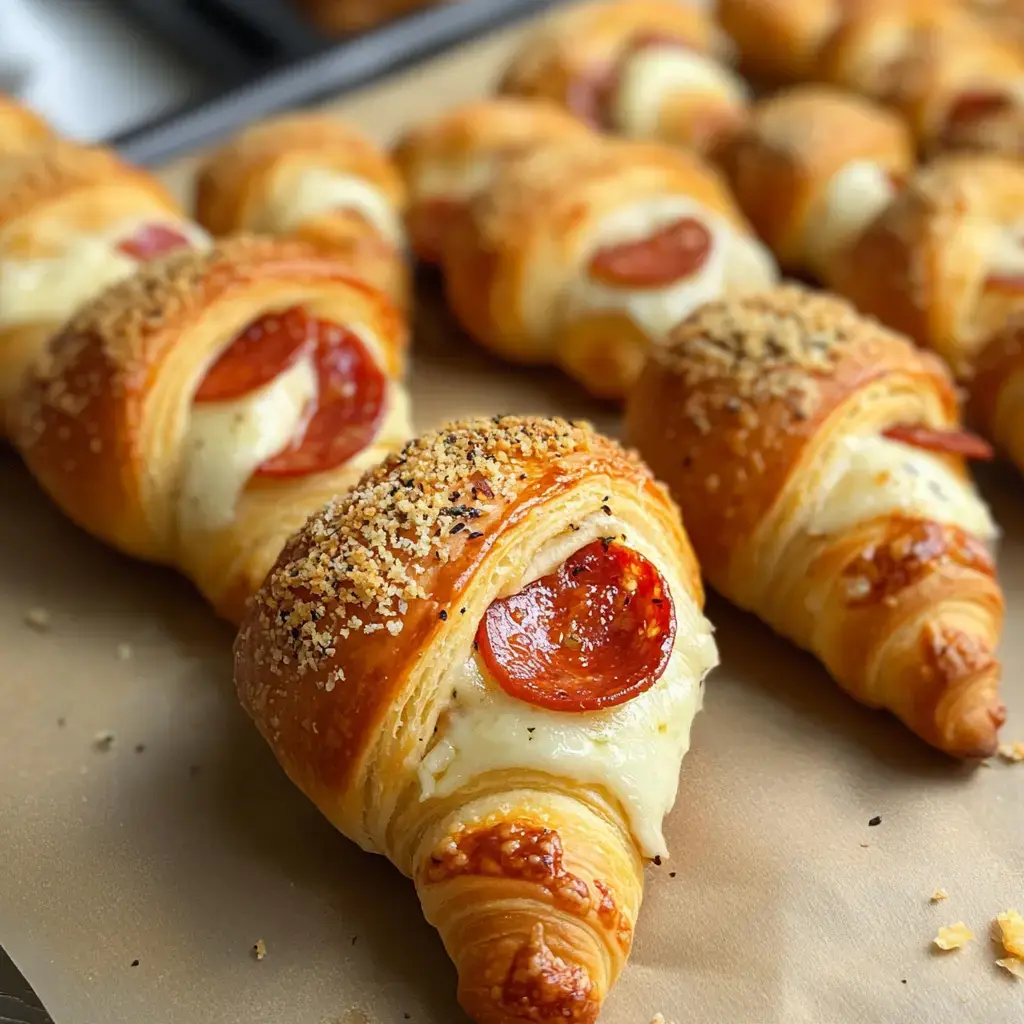 Crispy crescent rolls stuffed with melted cheese and topped with pepperoni and crunchy breadcrumbs.
