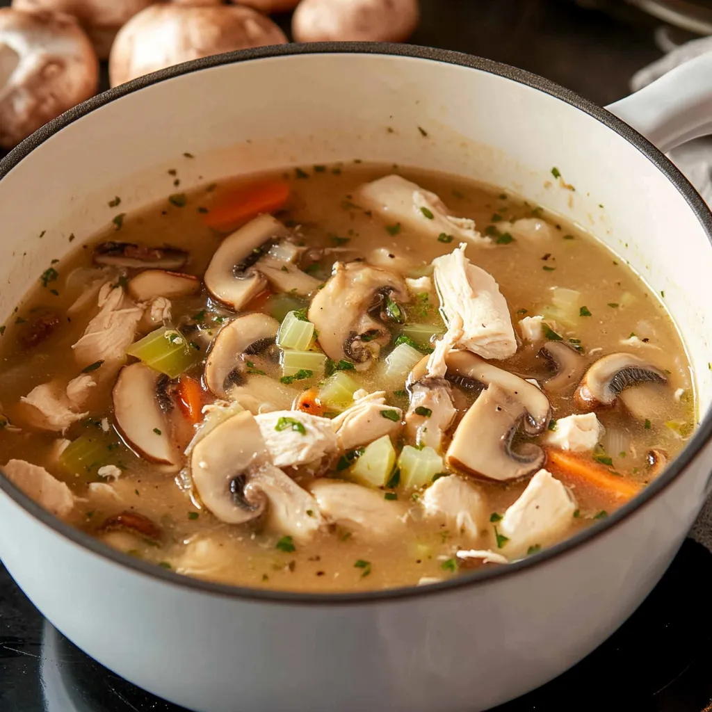 Nourishing soup featuring tender rotisserie chicken pieces, colorful garden vegetables, and smooth flavorful broth