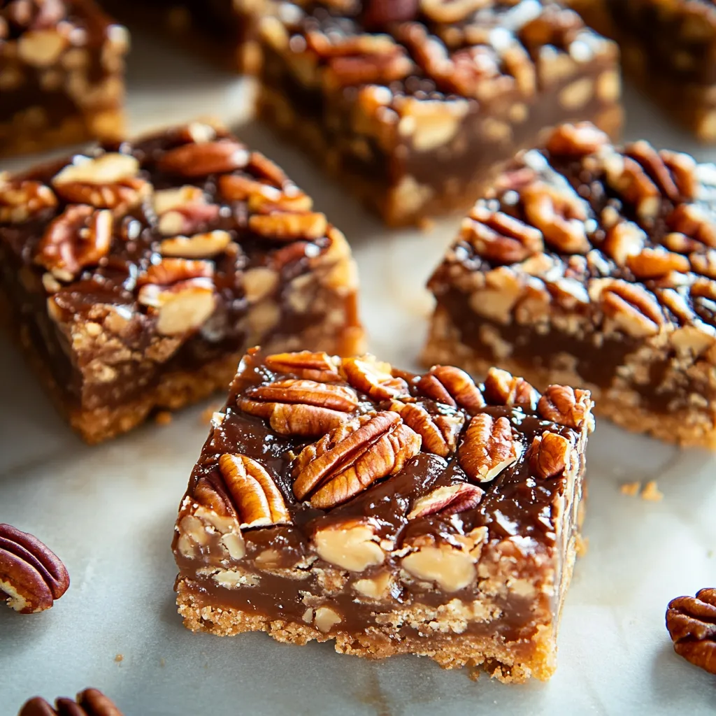 Decadent pecan turtle squares featuring gooey caramel, melted chocolate, and toasted nuts in a mouthwatering dessert bar