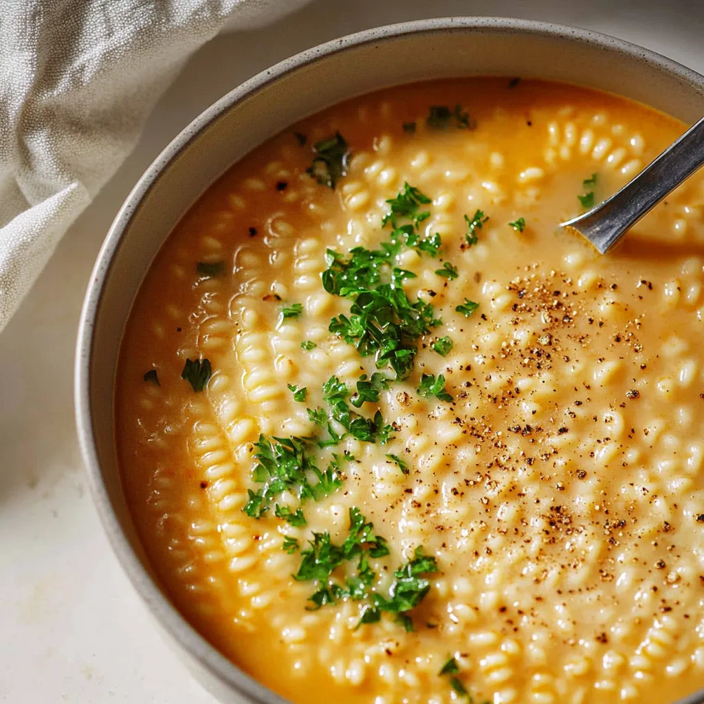 Hearty pastina soup with rich broth, pasta, and parmesan for a comforting meal.