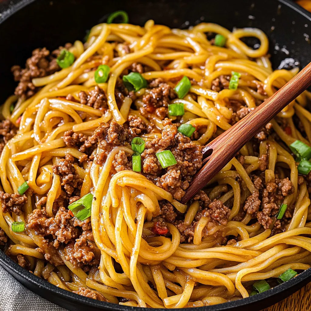 Fast Mongolian noodles with rich sauce, simple to create and bursting with mouthwatering flavor.