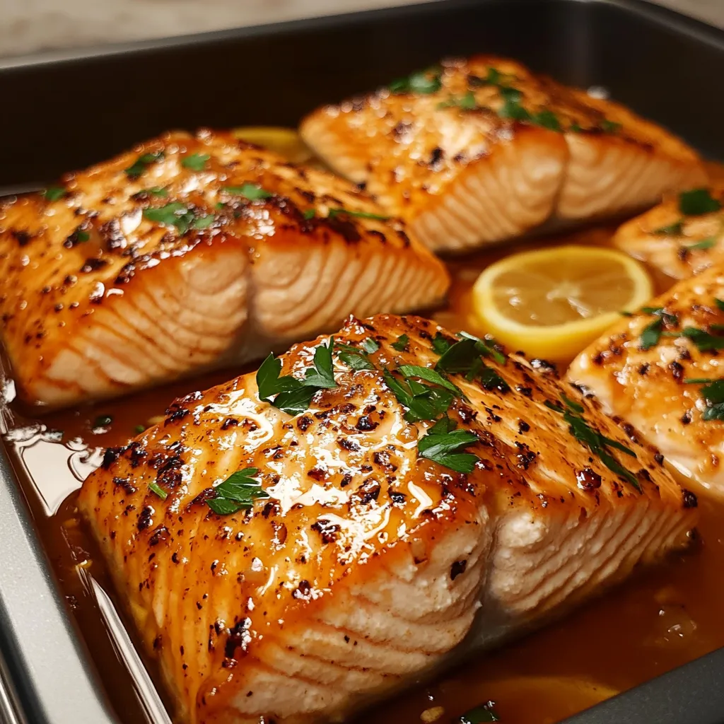 Shiny honey garlic salmon, an easy yet impressive dish suitable for any dinner table.