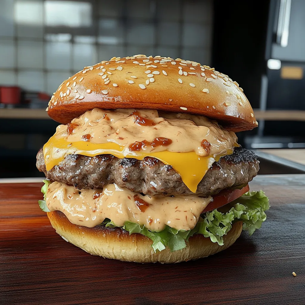 Tasty smash burgers dripping with flavorful baconnaise, a hearty mouthwatering combo.