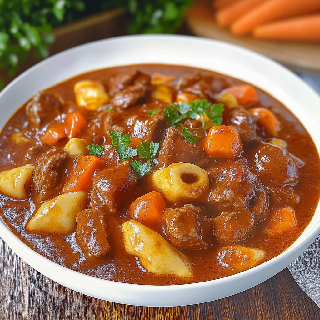 Hearty German beef stew with paprika and a savory wine sauce.