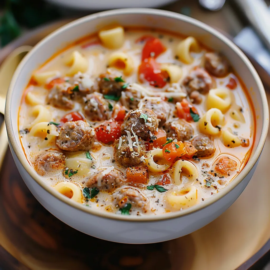 Savory and creamy Italian sausage soup with Parmesan, perfect for cozy nights