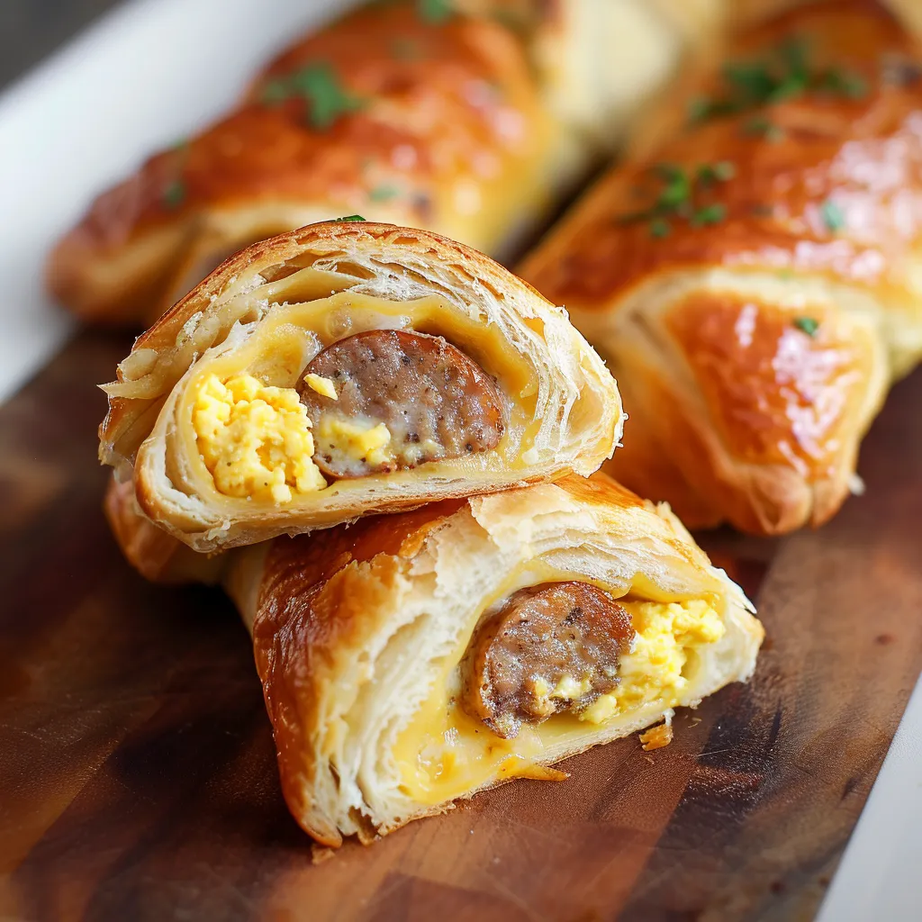 Handy sausage, egg, and cheese roll-ups, the ultimate grab-and-go morning meal.