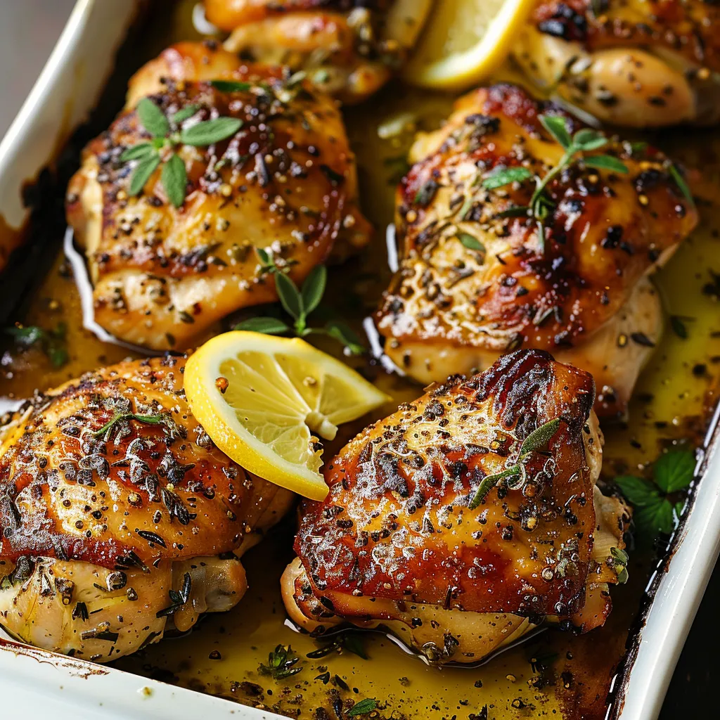 Golden chicken marinated with lemon and herbs for a Mediterranean-inspired taste.