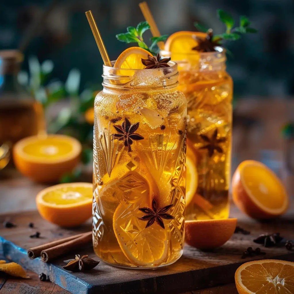 Cool orange cinnamon iced tea with a spicy citrus kick.