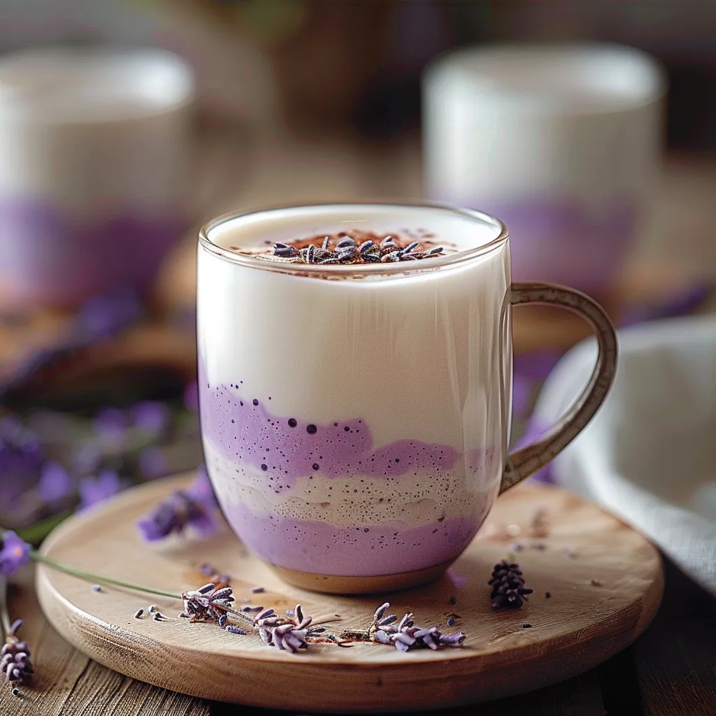 Chilled lavender milk tea that perfectly combines flower flavors with creamy richness.
