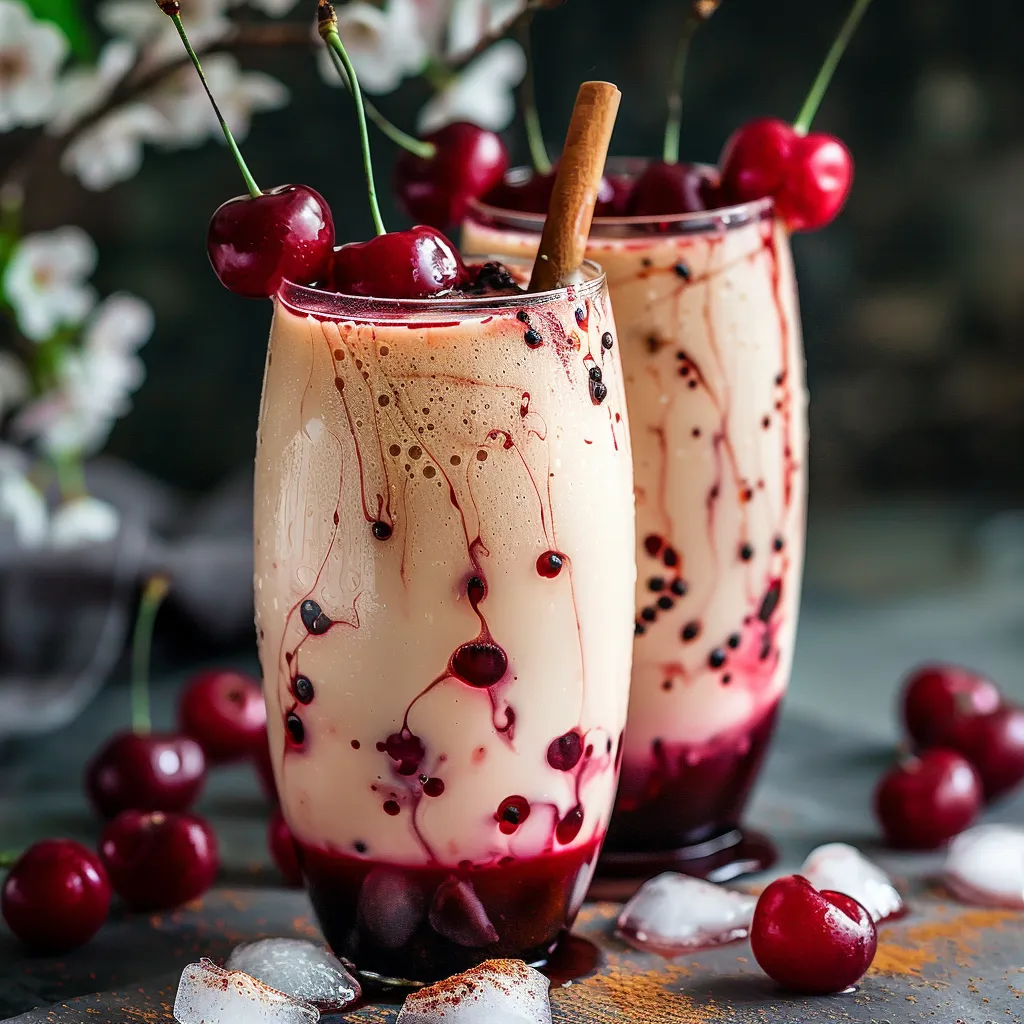 Refreshing Earl Grey milk tea with a hint of cherry, a creamy and aromatic drink.