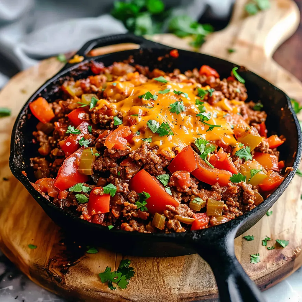 A delicious meal of beef and vegetables in a skillet.