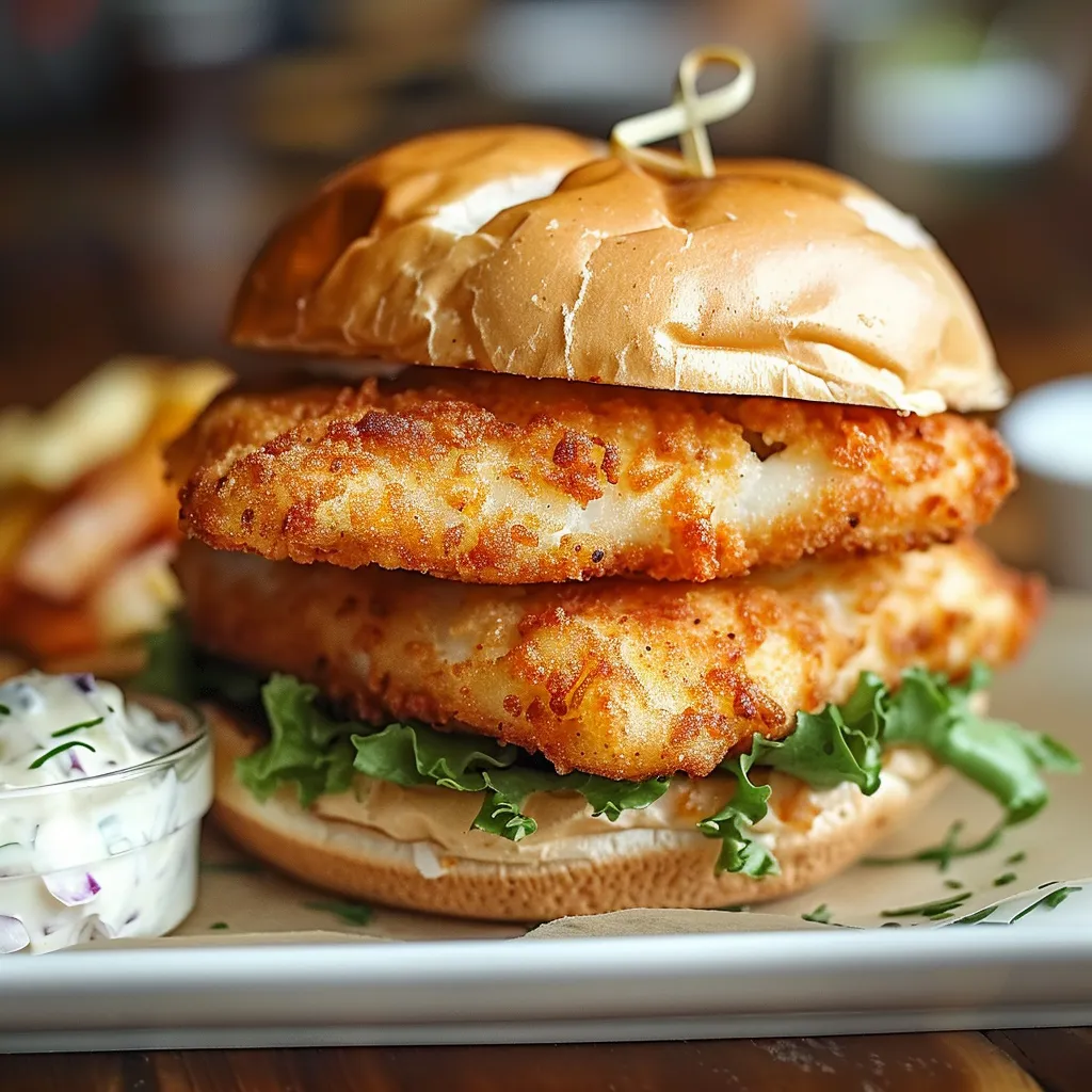 A large chicken sandwich with lettuce and tomato on a bun, accompanied by a side of fries.