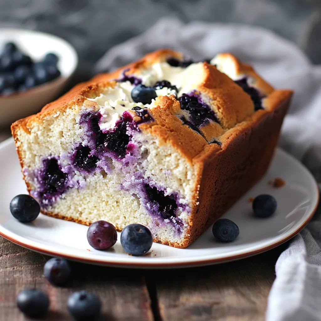 A slice of blueberry cake on a plate.