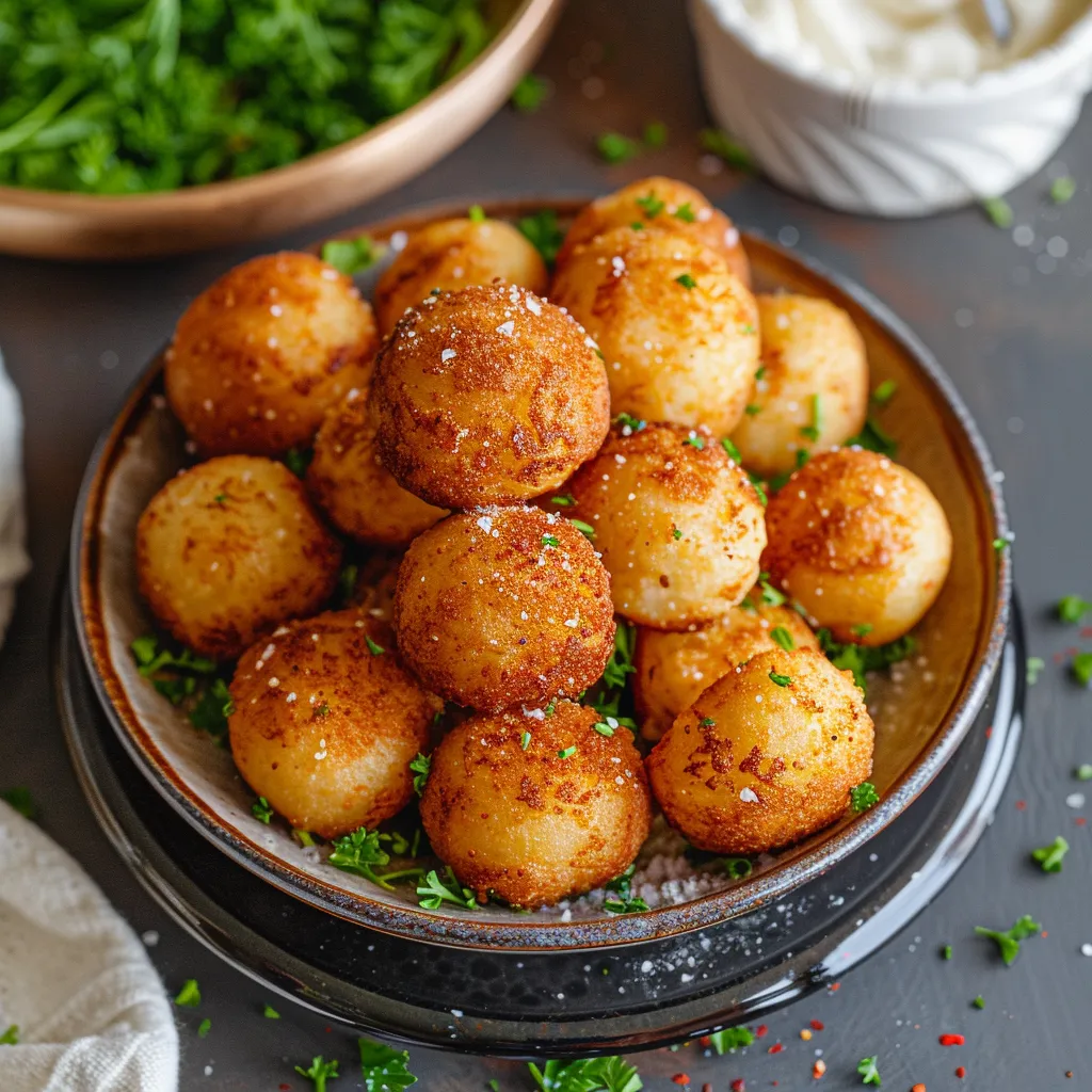 A bowl of fried potatoes with herbs on top.