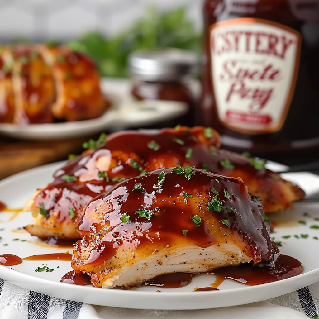 A plate of chicken with sauce on it.