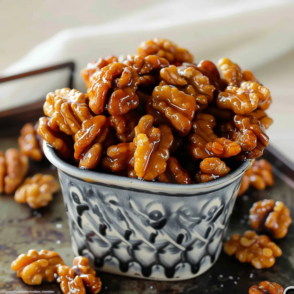 A bowl of pecans with a spoon in it.