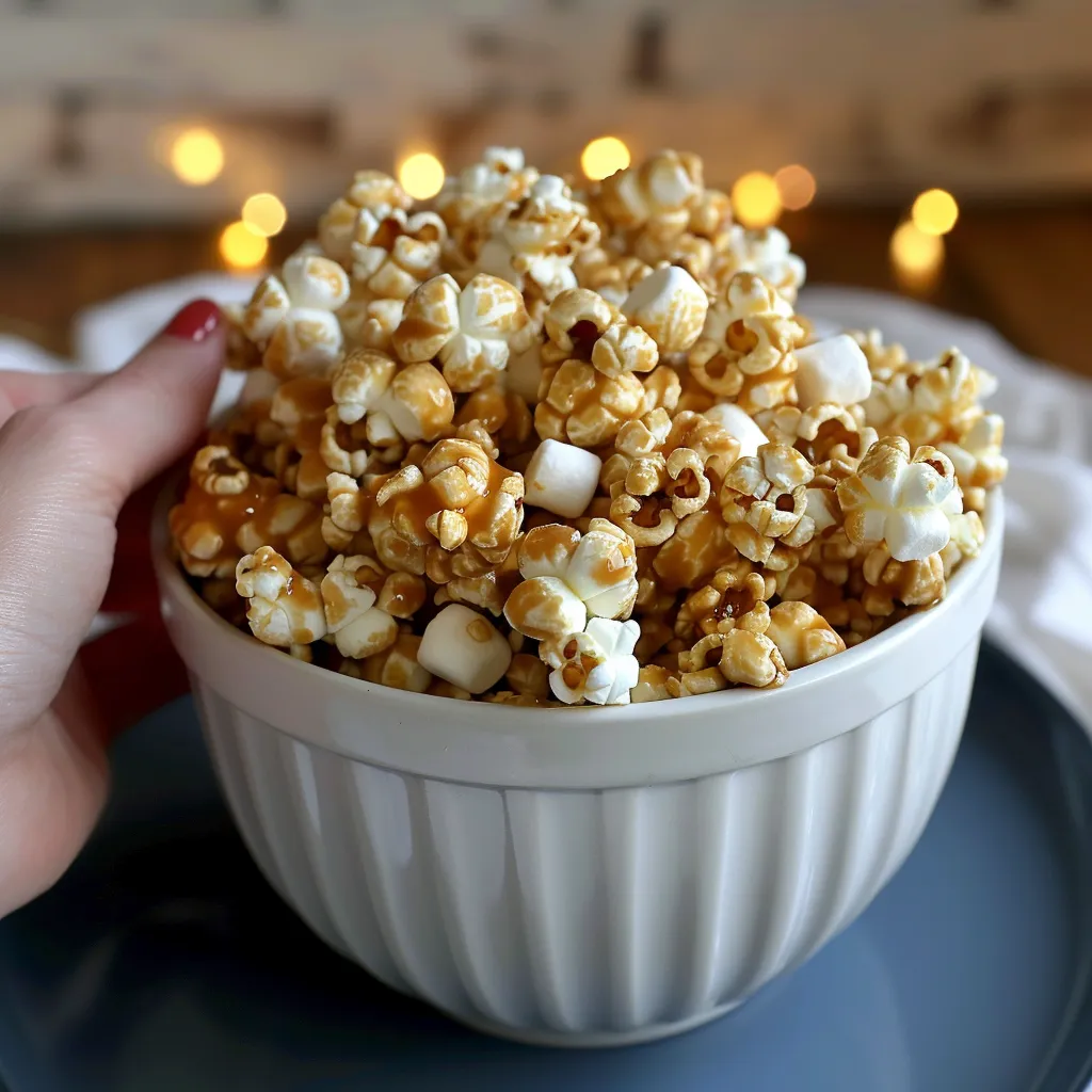 A person is holding a bowl of popcorn in their hand.