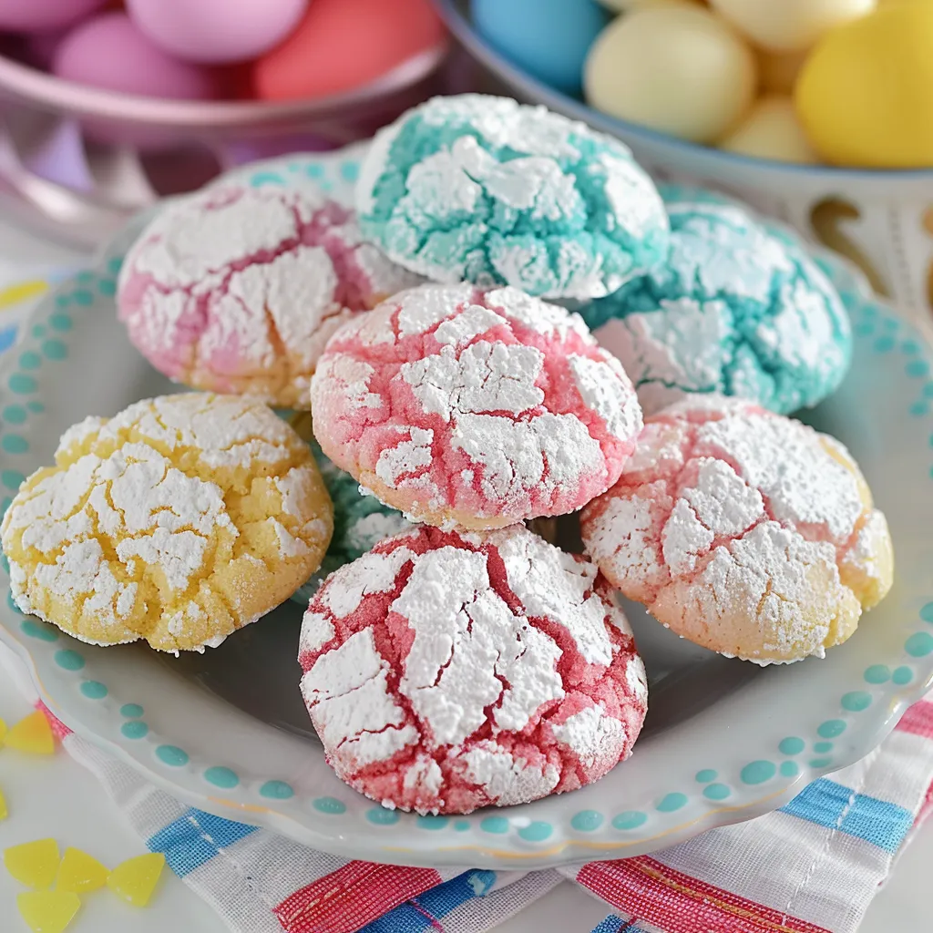 A plate of colorful cookies with white, pink, and blue frosting.